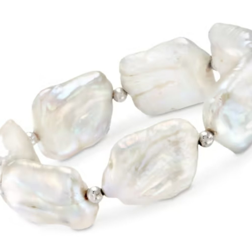 17-20mm Cultured Baroque Square Pearl Stretch Bracelet 7.5" (NWOT)